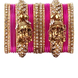 leshya Set Of 26 Brass Plated Stone Studded Bangles-image-5