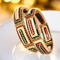 LUCKY JEWELLER Set Of 2 18K One Gram Gold Plated Stone-Studded Bangles-21