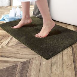 LUXEHOME INTERNATIONAL Olive Green Solid Anti-Skid Bath Rug-21