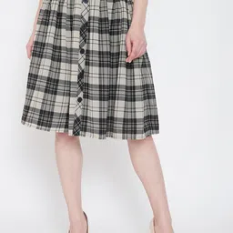 Ruhaans Checked Georgette A-Line Knee Length Skirt-picture-0