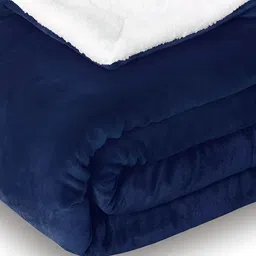 bsb home Sherpa Navy Blue & White Heavy Winter 500 GSM Single Bed Blanket-58