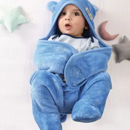 MiArcus Unisex Kids Blue Summer 210 GSM Flurry Knitted Hooded Blanket-50