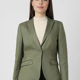 Van Heusen Woman Notched Lapel Pure Cotton Single-Breasted Formal Blazers-image-96