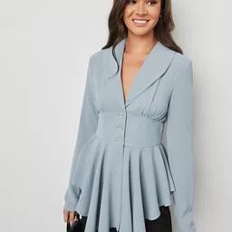 Styli Women Pleated Hem Button Detail Blazer-image-34