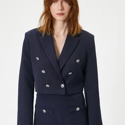 Koton Notched Lapel Long Sleeves Double-Breasted Crop Blazer-picture-25