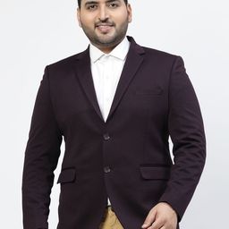 plusS Burgundy Notched Lapel Collar Single Breasted Blazers-image-13