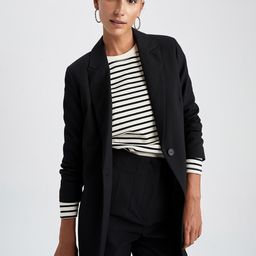 DeFacto Women Black Solid Single Breasted Blazers-picture-36