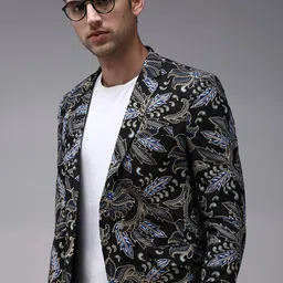 SHOWOFF Men Black Printed Single Breasted Blazers-image-34