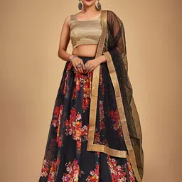Fusionic Black & Gold-Toned Semi-Stitched Lehenga & Unstitched Blouse With Dupatta-image-72