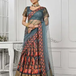 SAPTRANGI Floral Printed Zari Semi-Stitched Lehenga Choli-picture-11