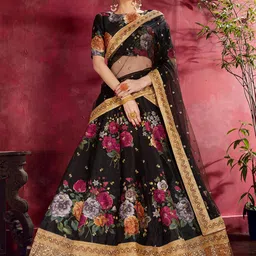 FABPIXEL Black & Red Printed Semi-Stitched Lehenga & Unstitched Blouse With Dupatta-51