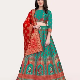 DIVASTRI Woven Design Silk Semi-Stitched Lehenga & Unstitched Blouse With Dupatta-picture-17