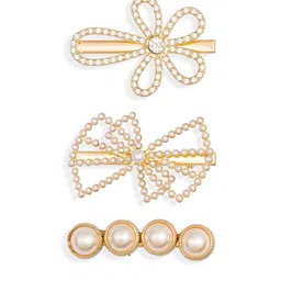 HAIR DRAMA COMPANY Kids Girls Set of 3 Gold Plated Embellished Alligator Hair Clip-21