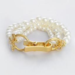 SOHI Women Gold-Toned & White Leather Gold-Plated Multistrand Bracelet-image-77