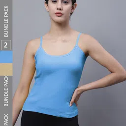 FBAR Pack Of 2 Pure Cotton Rib U-Neck Bio Wash Camisoles-image-1