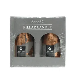 Sitara Crafts White & Rose Gold Toned 2 Pieces Pillar Wax Candles With Rose Gold Foil-image-56