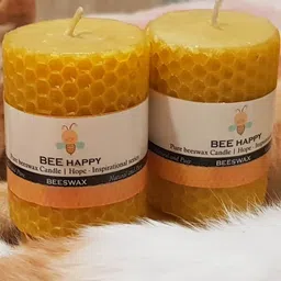 Pratha Set Of 2 Yellow Textured Handpainted Candles-49
