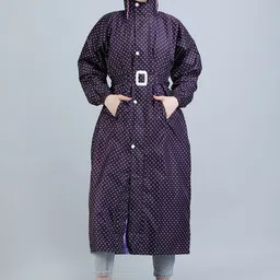 Super Polka Dots Printed Waterproof Long Rain Jacket With Belt-image-18