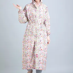 Super Printed Belted Hooded Rain Coat-33