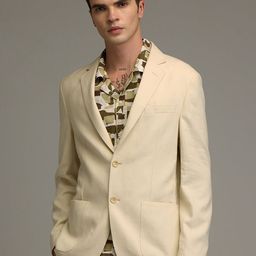 Snitch Cream-Coloured Notched Lapel Collar Single-Breasted Casual Blazer-image-71