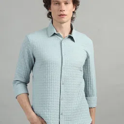 Bushirt Men Comfort Grid Tattersall Checks Semi Sheer Checked Casual Shirt-image-74