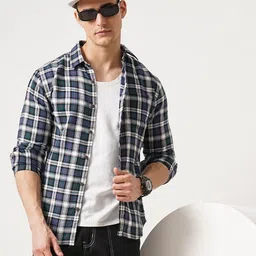 British Club Slim Fit Tartan Checked Spread Collar Long Sleeves Cotton Casual Shirt-picture-32