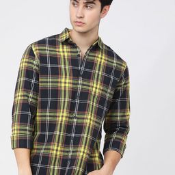 HIGHLANDER Men Navy Blue Slim Fit Tartan Checks Opaque Checked Casual Shirt-image-94