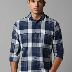 Louis Philippe Jeans Slim Fit Tartan Checks Spread Collar Long Sleeves Casual Shirt-image-100