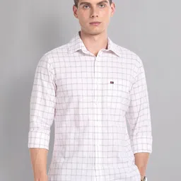 AD By Arvind Slim Fit Tartan Checks Spread Collar Long Sleeves Pure Cotton Casual Shirt-image-68