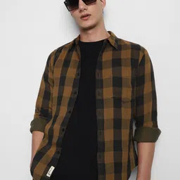 Dennis Lingo Slim Fit Tartan Checks Pure Cotton Casual Shirt-image-24