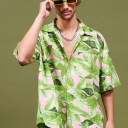 MASCLN SASSAFRAS Green Tropical Printed Relaxed Boxy Oversized Shirt-image-25