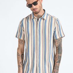 Flying Machine Slim Fit Multi Stripes Spread Collar Cotton Opaque Casual Shirt-picture-7