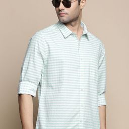 INVICTUS Sport Slim Fit Horizontal Striped Spread Collar Twill Weave Cotton Shirt-image-22