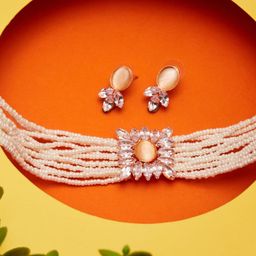 ATIBELLE Rose Gold Plated & Cubic Zirconia Studded Jewellery Set-image-43