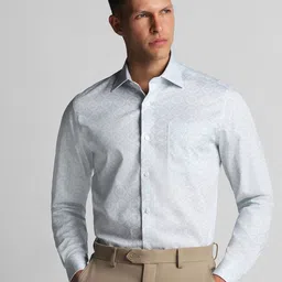 Louis Philippe Classic Tailored Fit Geometric Printed Spread Collar Cotton Formal Shirt-image-99