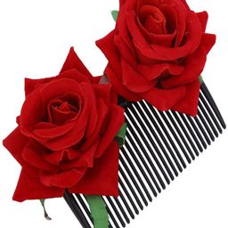 Sanjog Women Red & Black Embellished Rose Comb Pin-37