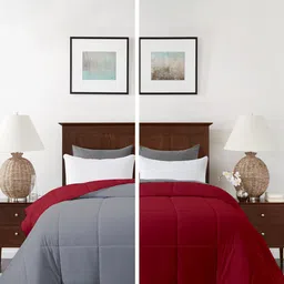 RAZZAI Burgundy & Grey Microfiber Reversible Mild Winter 210 GSM Single Bed Comforter-image-28