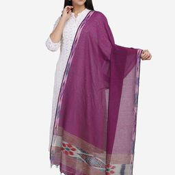 THE WEAVE TRAVELLER Purple & Off White Ethnic Motifs Woven Design Pure Cotton Dupatta-31
