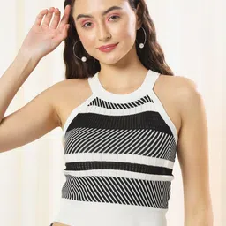 TANDUL Striped Round Neck Sleeveless Crop Top-picture-33