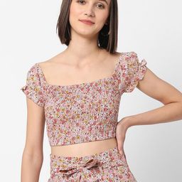 VASTRADO Women Grey & Pink Floral Print Pure Cotton Crop Top-image-70