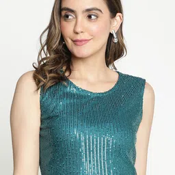 DRAAX Fashions Embellished Sleeveless Sequined Crop Top-image-51