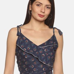 DIVINATION Women Blue Floral Print Pure Cotton Crop Top-picture-52