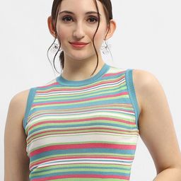 Madame Striped Sleeveless Fitted Crop Top-image-5