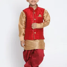 VASTRAMAY Mandarin Collar Long Sleeves Boys Regular Kurta with Dhoti Pants-1