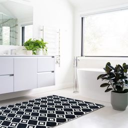 Mona B Black & White Printed Vintage Cotton Anti-Skid Dhurrie Carpet-image-76