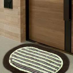 Kuber Industries Set Of 2 Brown & Green Striped Cotton Anti-Skid Doormat-83