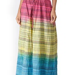 Exotic India Striped Pure Cotton Thread & Dori Detail Long Skirt-image-53