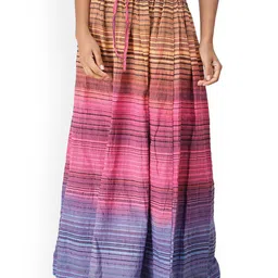 Exotic India Striped Pure Cotton A-line Maxi Skirt-image-36