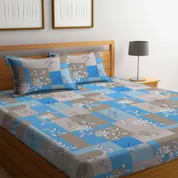 KLOTTHE Blue & White Floral Printed Pure Cotton 400 TC King Bedsheet With 2 Pillow Covers-31