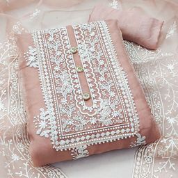 MANVAA Floral Embroidered Organza Unstitched Dress Material-image-9